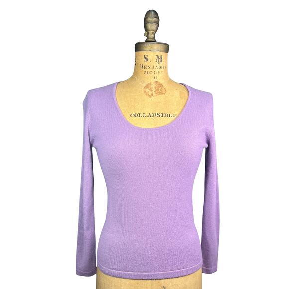 Eric Bompard Cashmere Silk Knit Top Lilac Scoop Neck Long Sleeve S–M - Picture 2 of 8